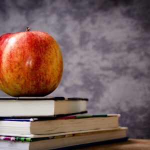 apple, books, still life, fruit, food, red apple, stack, stack of books, classroom, apple, apple, apple, apple, apple, books, food